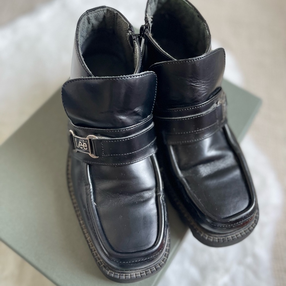 Vintage Lee black leather ankle boots size 40 uk 6.5 alternative fashion - Picture 3 of 9